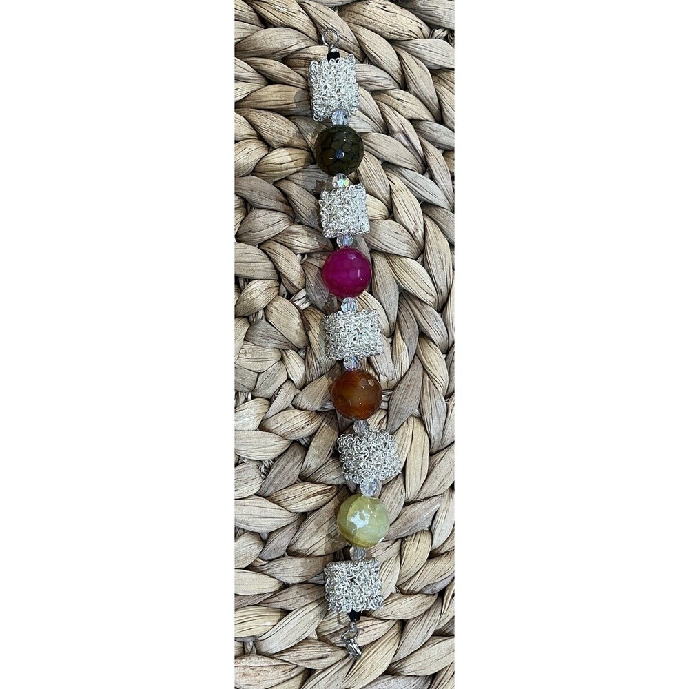 Artisan Vintage Stone & Swarovski Crystal Abstract Box Beaded Bracelet OOFAK